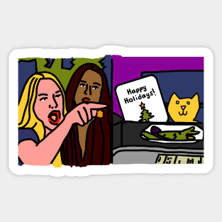 Christmas Woman Yelling at Cat Happy Holidays Sticker